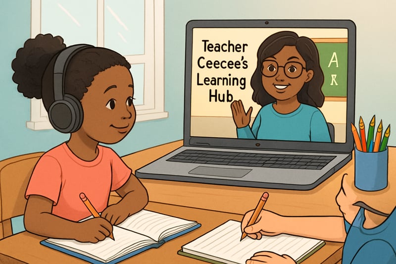 Students engaging in a remote lesson with Teacher Ceecee's Learning Hub Students engaging in a remote lesson with Teacher Ceecee's Learning Hub