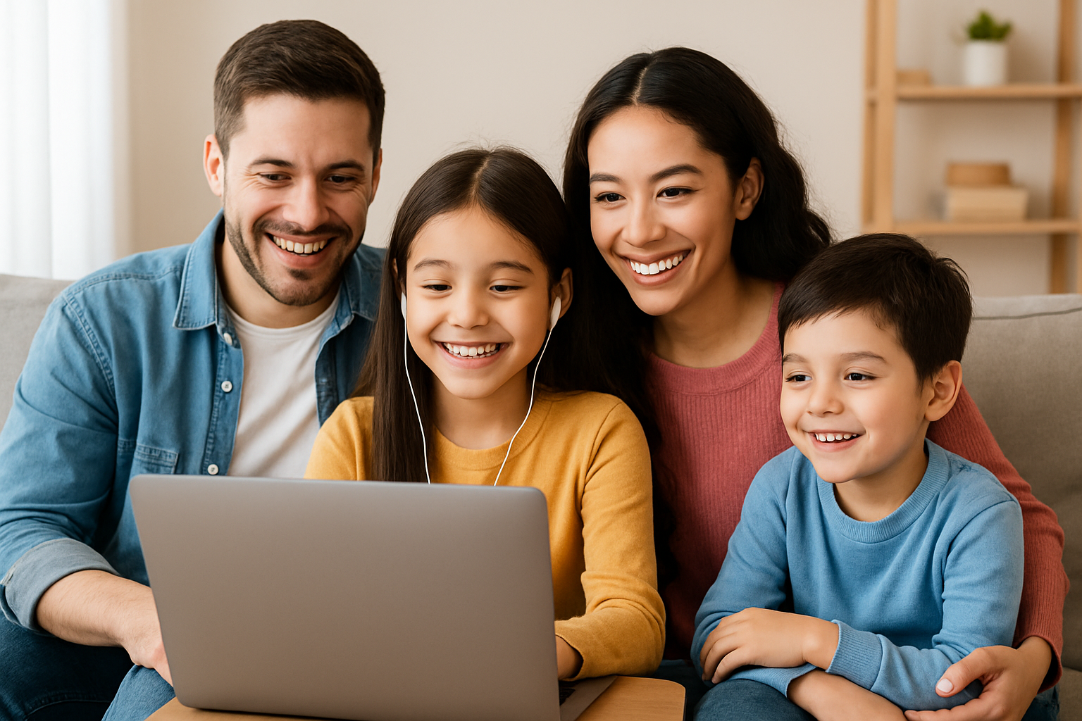 Happy family using online learning