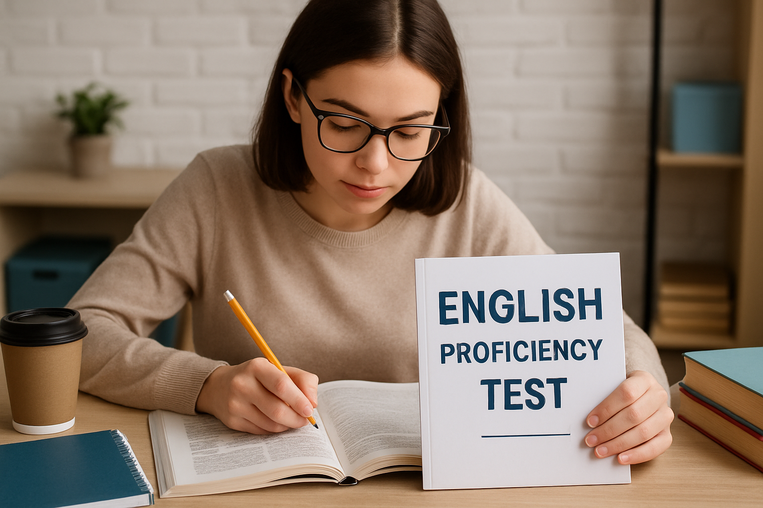 Student preparing for English proficiency exams